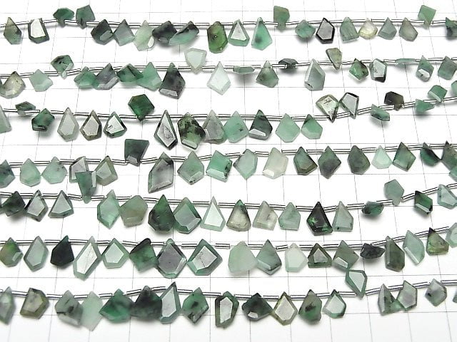 [Video] Brazil Emerald AA Rough Slice Faceted 1strand beads (aprx.7inch/18cm)