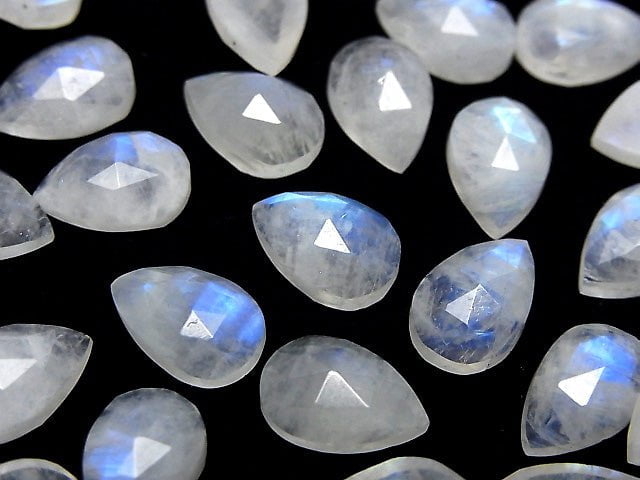 [Video] High Quality Rainbow Moonstone AA++ Pear shape Rose Cut 12x8mm 2pcs