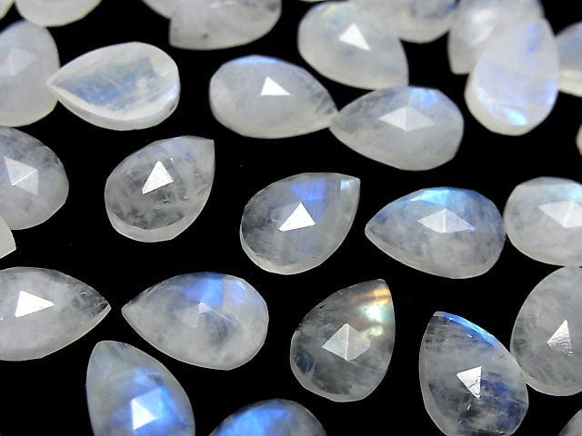 [Video] High Quality Rainbow Moonstone AA++ Pear shape Rose Cut 12x8mm 2pcs