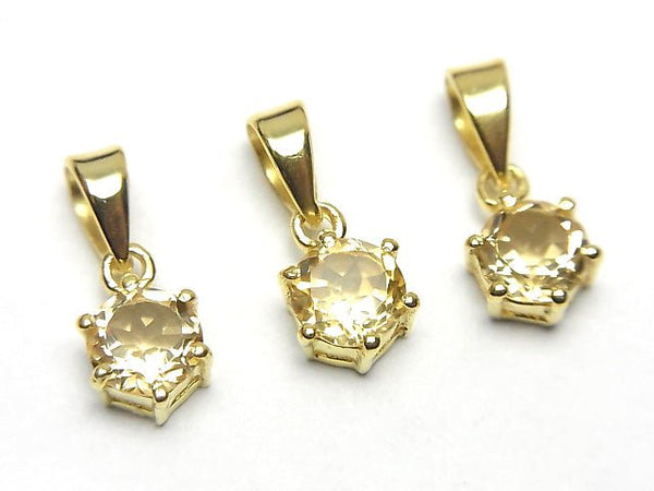 [Video] High Quality Citrine AAA Round Faceted Pendant 7x6x4mm 18KGP