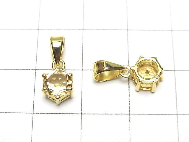 [Video] High Quality Citrine AAA Round Faceted Pendant 7x6x4mm 18KGP