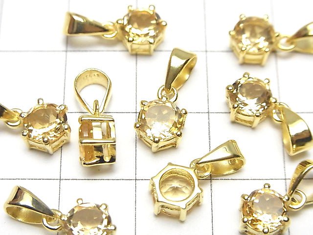 [Video] High Quality Citrine AAA Round Faceted Pendant 7x6x4mm 18KGP