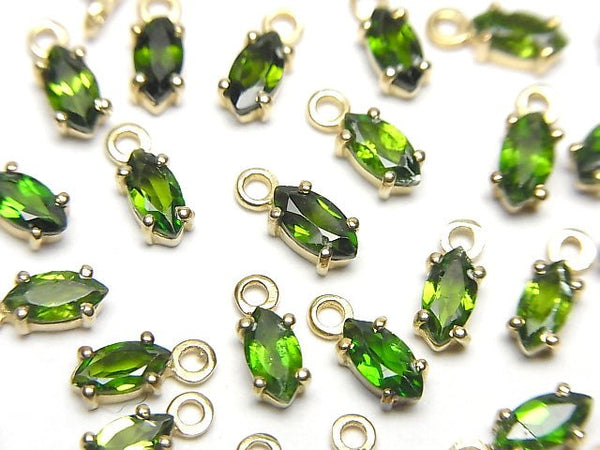 [Video]High Quality Chrome Diopside AAA Bezel Setting Marquise Faceted 6x3mm 18KGP 2pcs