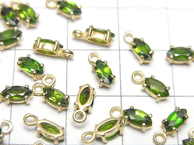 [Video]High Quality Chrome Diopside AAA Bezel Setting Marquise Faceted 6x3mm 18KGP 2pcs