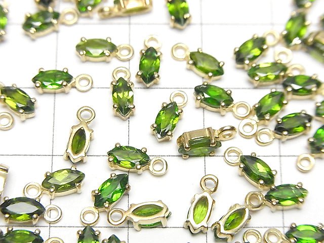 [Video]High Quality Chrome Diopside AAA Bezel Setting Marquise Faceted 6x3mm 18KGP 2pcs