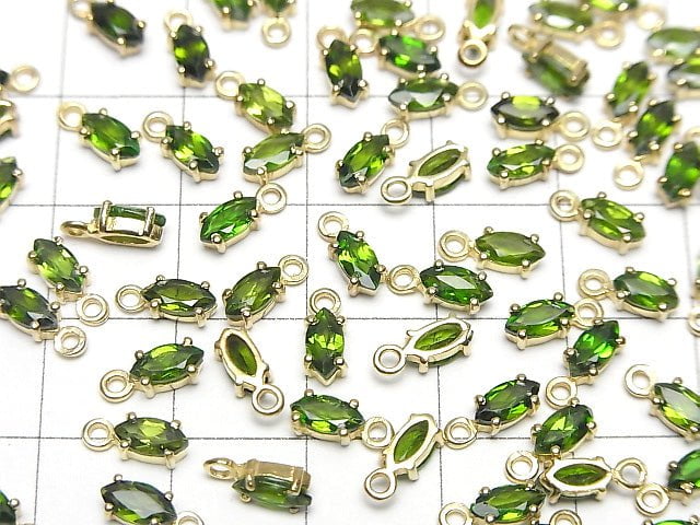 [Video]High Quality Chrome Diopside AAA Bezel Setting Marquise Faceted 6x3mm 18KGP 2pcs