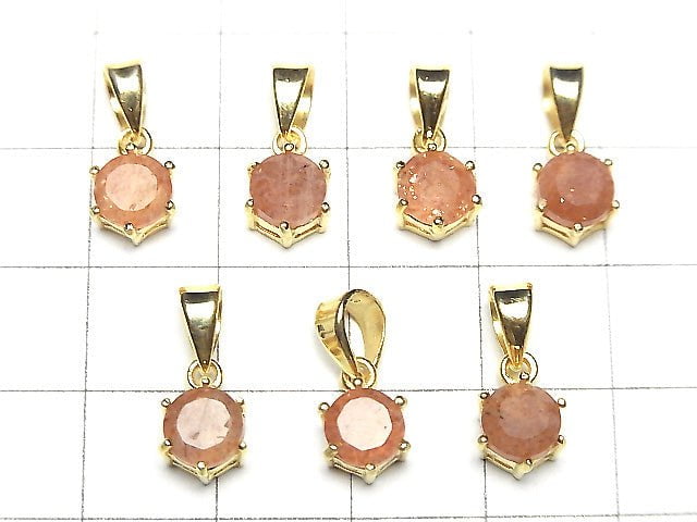 [Video] High Quality Sunstone AAA- Round Faceted Pendant 7x6x4mm 18KGP