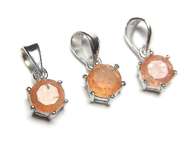 [Video] High Quality Sunstone AAA- Round Faceted Pendant 7x6x4mm Silver925