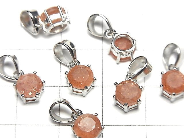 [Video] High Quality Sunstone AAA- Round Faceted Pendant 7x6x4mm Silver925