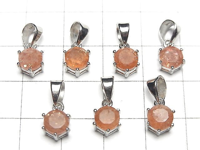 [Video] High Quality Sunstone AAA- Round Faceted Pendant 7x6x4mm Silver925