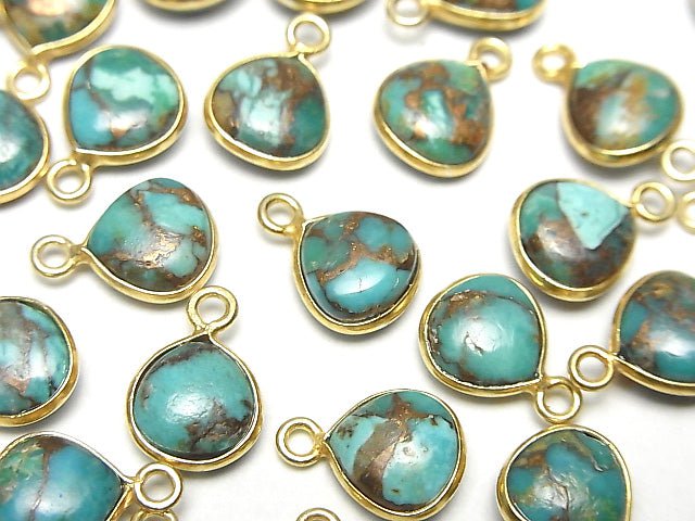 [Video] Blue Copper Turquoise AAA Bezel Setting Chestnut 9x9mm 18KGP 3pcs