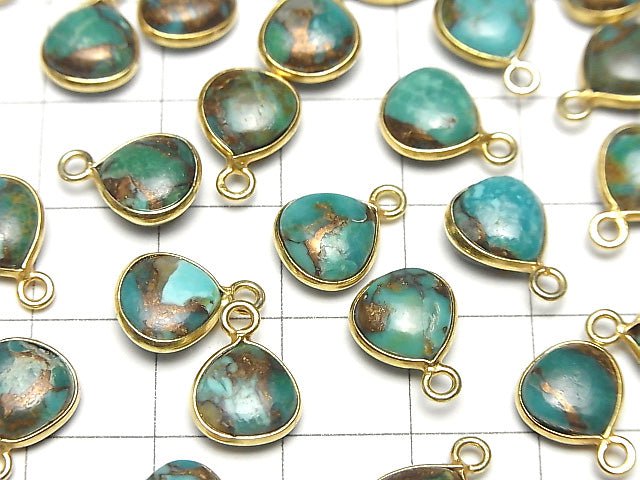 [Video] Blue Copper Turquoise AAA Bezel Setting Chestnut 9x9mm 18KGP 3pcs