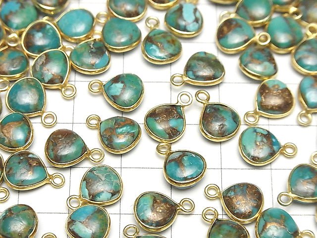 [Video] Blue Copper Turquoise AAA Bezel Setting Chestnut 9x9mm 18KGP 3pcs