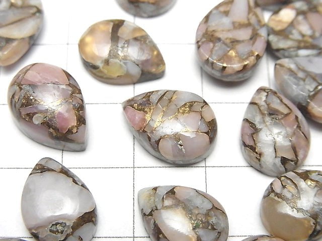 [Video]Copper Pink Opal AAA Pear shape Cabochon 14x10mm 2pcs