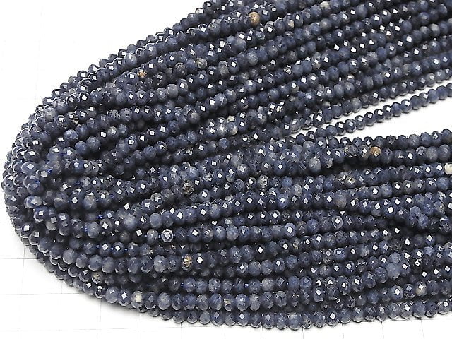 [Video]High Quality!  Sapphire AA+ Faceted Button Roundel 4x4x3 half or 1strand beads (aprx.15inch/38cm)