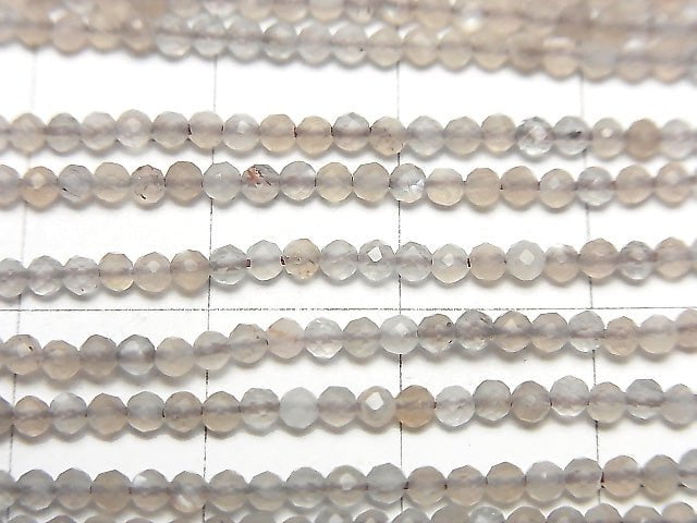 [Video] High Quality! Light Brown Gray Moonstone AA++ Faceted Round 2mm 1strand beads (aprx.15inch/37cm)