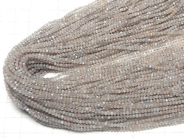 [Video] High Quality! Light Brown Gray Moonstone AA++ Faceted Round 2mm 1strand beads (aprx.15inch/37cm)