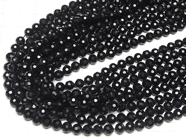 [Video] High Quality! Black Spinel AAA 128Faceted Round 6mm half or 1strand beads (aprx.15inch / 37cm)