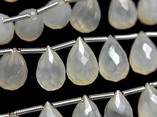 [Video] High Quality White Chalcedony AAA Drop Faceted Briolette Coating half or 1strand beads (aprx.7inch / 18 cm)