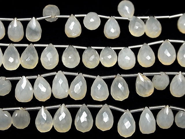 [Video] High Quality White Chalcedony AAA Drop Faceted Briolette Coating half or 1strand beads (aprx.7inch / 18 cm)