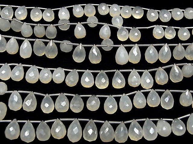 [Video] High Quality White Chalcedony AAA Drop Faceted Briolette Coating half or 1strand beads (aprx.7inch / 18 cm)