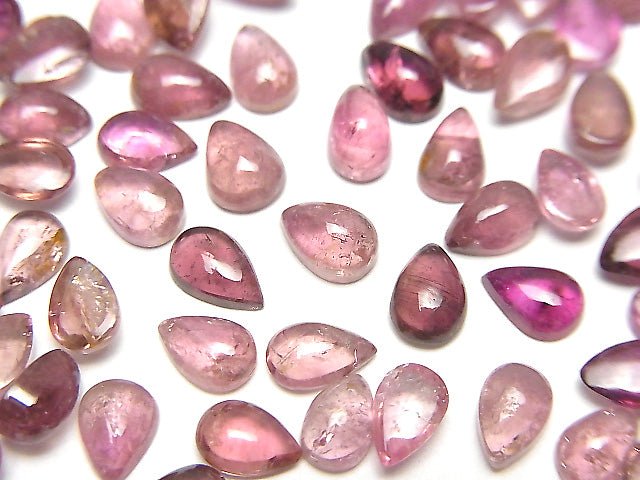 [Video] High Quality Pink Tourmaline AAA- Pear shape Cabochon 6x4mm 5pcs