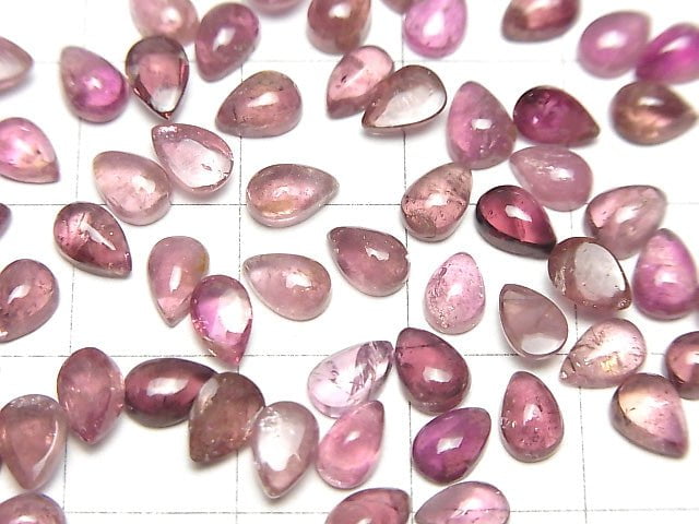 [Video] High Quality Pink Tourmaline AAA- Pear shape Cabochon 6x4mm 5pcs