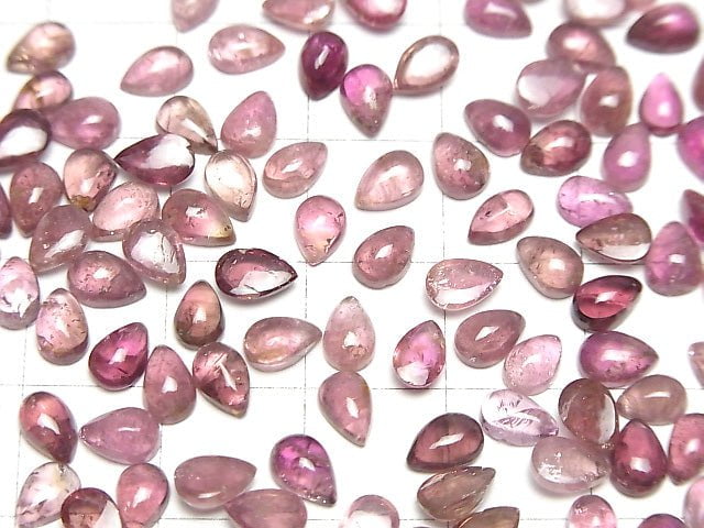 [Video] High Quality Pink Tourmaline AAA- Pear shape Cabochon 6x4mm 5pcs