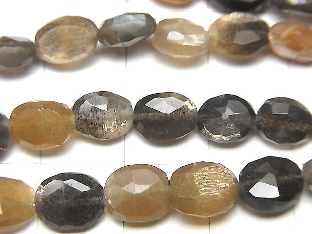 [Video] High Quality Golden Sheen Multi Color Moonstone AAA- Faceted Oval 1strand beads (aprx.7inch/18cm)