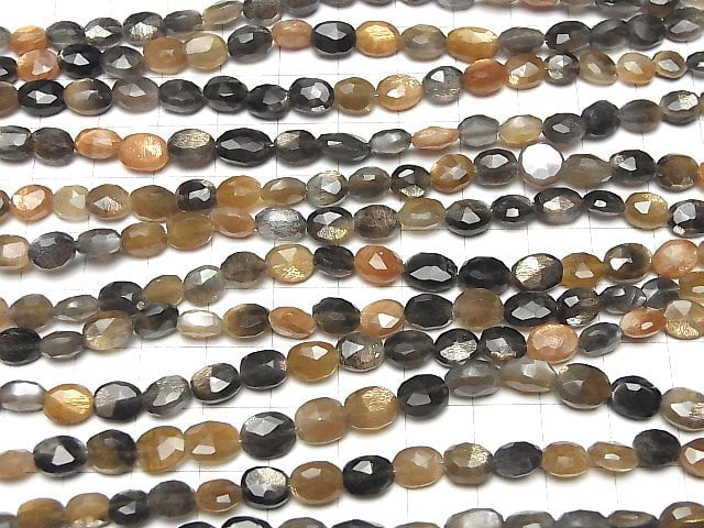 [Video] High Quality Golden Sheen Multi Color Moonstone AAA- Faceted Oval 1strand beads (aprx.7inch/18cm)