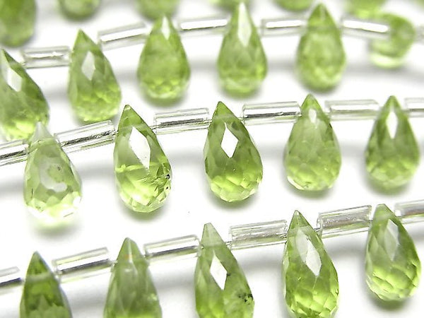 [Video]High Quality Peridot AAA Drop Faceted Briolette half or 1strand beads (aprx.6inch/16cm)