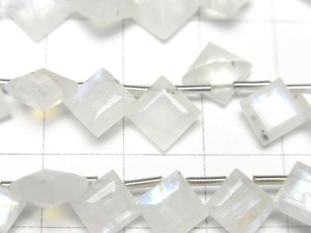 [Video] High Quality Rainbow Moonstone AA++ Diamond Faceted 9x9mm half or 1strand (18pcs)