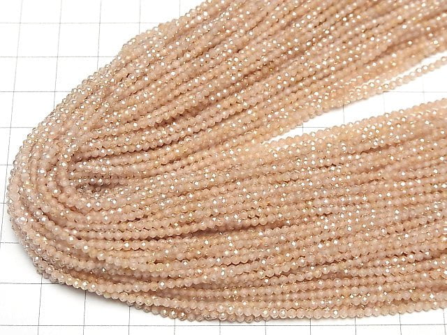 [Video] High Quality! Cubic Zirconia AAA Faceted Round 2mm [Champagne Color] 1strand beads (aprx.14inch / 35cm)