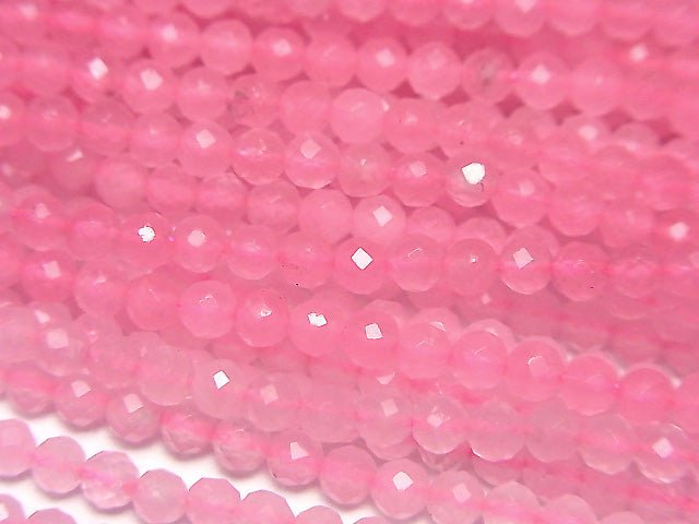 [Video]High Quality! Pink color Jade Faceted Round 3mm 1strand beads (aprx.15inch/37cm)