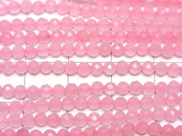 [Video]High Quality! Pink color Jade Faceted Round 3mm 1strand beads (aprx.15inch/37cm)