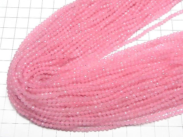 [Video]High Quality! Pink color Jade Faceted Round 3mm 1strand beads (aprx.15inch/37cm)