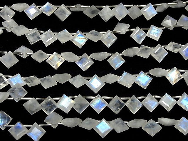 [Video] High Quality Rainbow Moonstone AA++ Diamond Faceted 9x9mm half or 1strand (18pcs)
