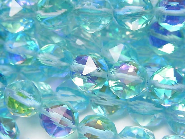 [Video] High Quality! Aqua Blue Luna Flash Star Faceted Round 10mm 1strand beads (aprx.15inch / 37cm)