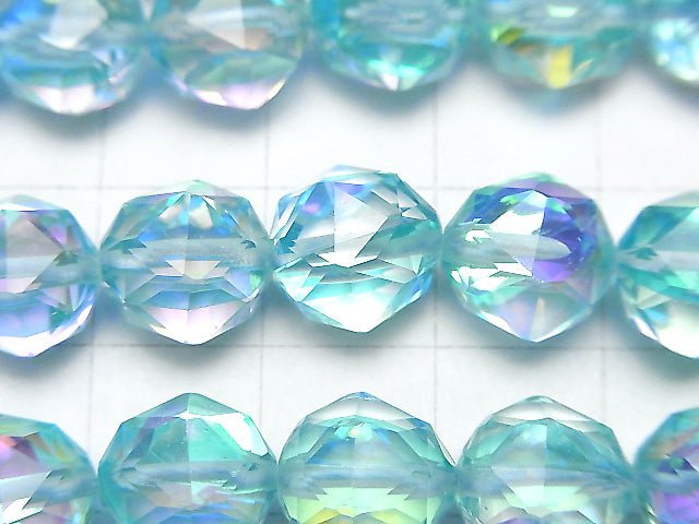 [Video] High Quality! Aqua Blue Luna Flash Star Faceted Round 10mm 1strand beads (aprx.15inch / 37cm)