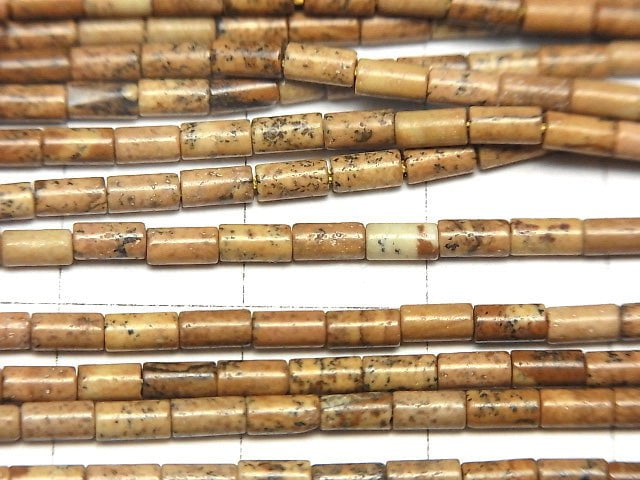 [Video] Picture Jasper Tube 4x2x2mm 1strand beads (aprx.15inch / 38cm)