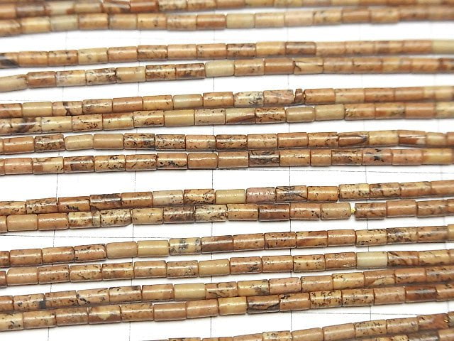 [Video] Picture Jasper Tube 4x2x2mm 1strand beads (aprx.15inch / 38cm)