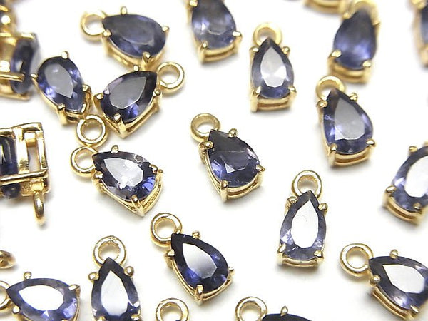 [Video] High Quality Iolite AAA Bezel Setting Pear shape Faceted 6x4mm 18KGP 2pcs