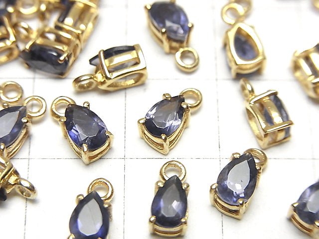 [Video] High Quality Iolite AAA Bezel Setting Pear shape Faceted 6x4mm 18KGP 2pcs