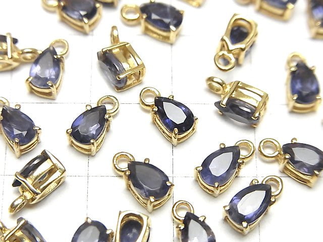 [Video] High Quality Iolite AAA Bezel Setting Pear shape Faceted 6x4mm 18KGP 2pcs