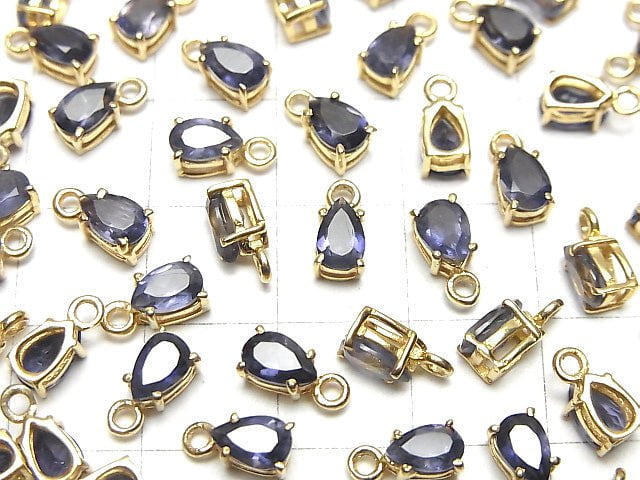 [Video] High Quality Iolite AAA Bezel Setting Pear shape Faceted 6x4mm 18KGP 2pcs