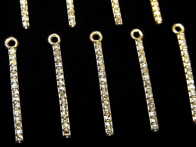 [Video] Diamond Bar Charm 20x1.5x2mm 18KGP 1pc