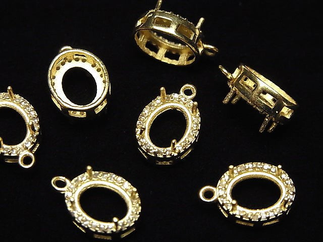 [Video] Diamond Pendant Frame Oval Faceted 8x6mm 18KGP 1pc