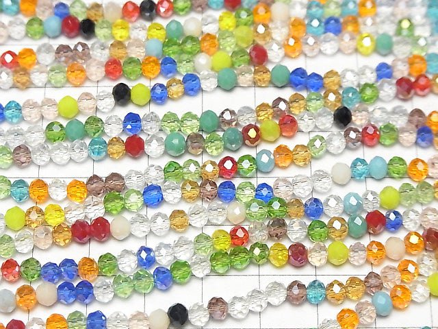 [Video] Glass Beads Faceted Button Rondelle 4x4x3mm Multicolor AB 1strand beads (aprx.17inch / 43cm)