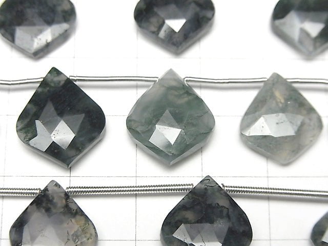 [Video]Moss Agate AAA Deformed Faceted Pear Shape 1strand beads (aprx.4inch/10cm)