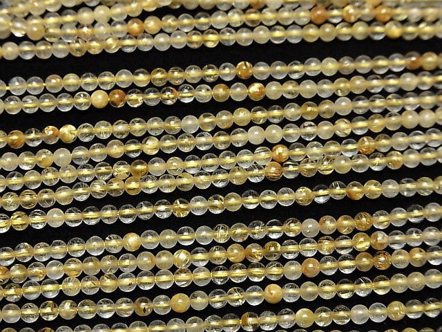 1strand $6.79! Rutilated Quartz AA Round 3mm 1strand beads (aprx.15inch/38cm)